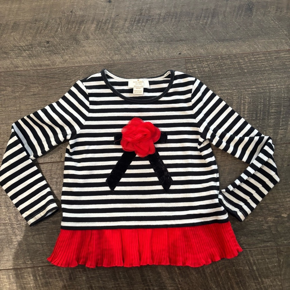 kate spade Black and White Striped Kids Top with Red Flower